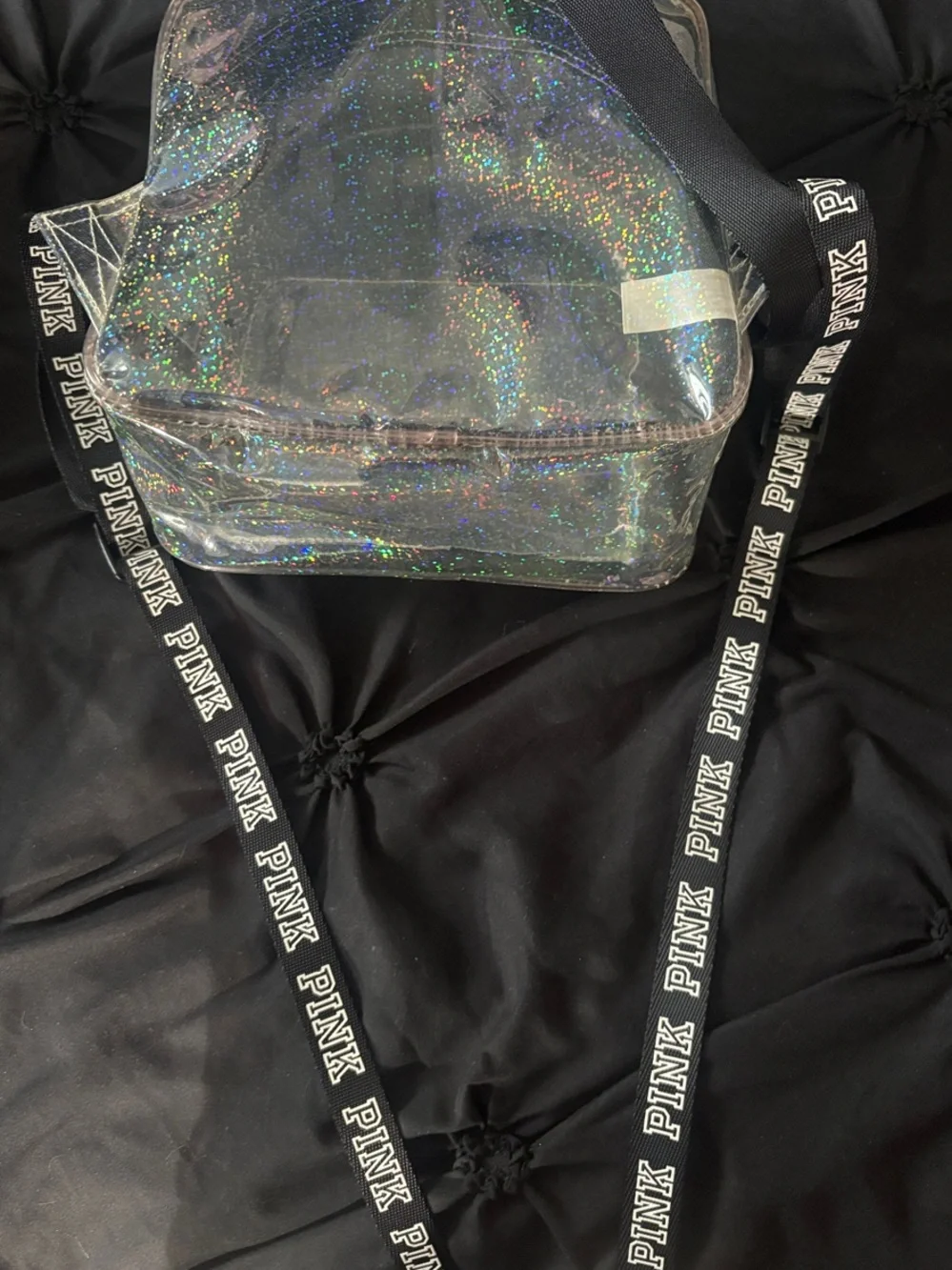 PINK Victoria's Secret Holographic Clear Mini Backpack with Black Dog Logo - Picture 2 of 3